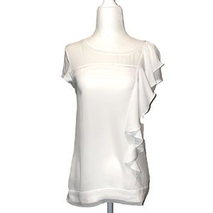 White House Black Market | White Ruffle Top | Short Sleeve | XS